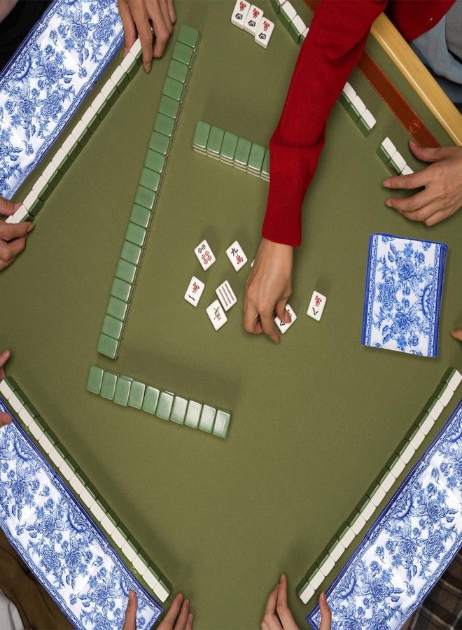 Bornerwhite 4 Pack Chinoiserie Mahjong Card Holder Fit Large Print Size(6 1/8”x4 3/4”) Blue Chinoiserie Print Mahjong Card Sleeve Fabric Plastic Soft Scorecard Cover Mahjongg Card Protector Set Gifts - Image 5